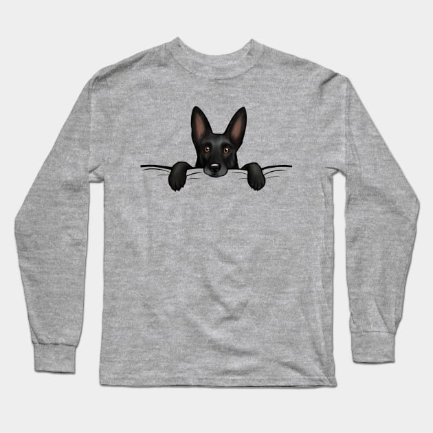 Black German Shepherd Dog Peeking Long Sleeve T-Shirt by Coffee Squirrel